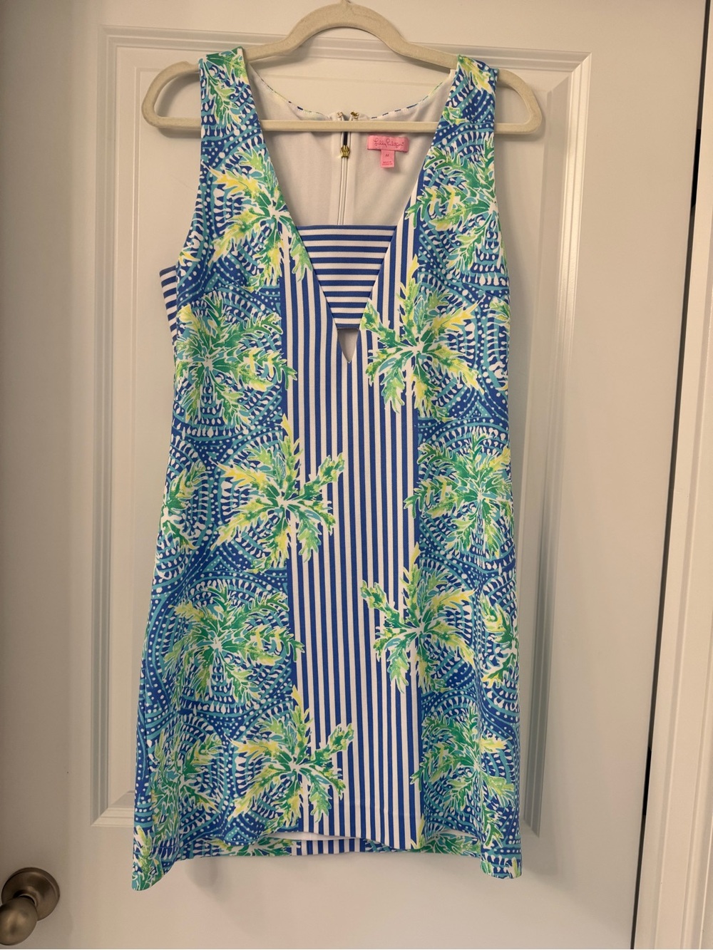 Lilly Pulitzer Blue, Green & Yellow Palm-Print V-Neck Dress
